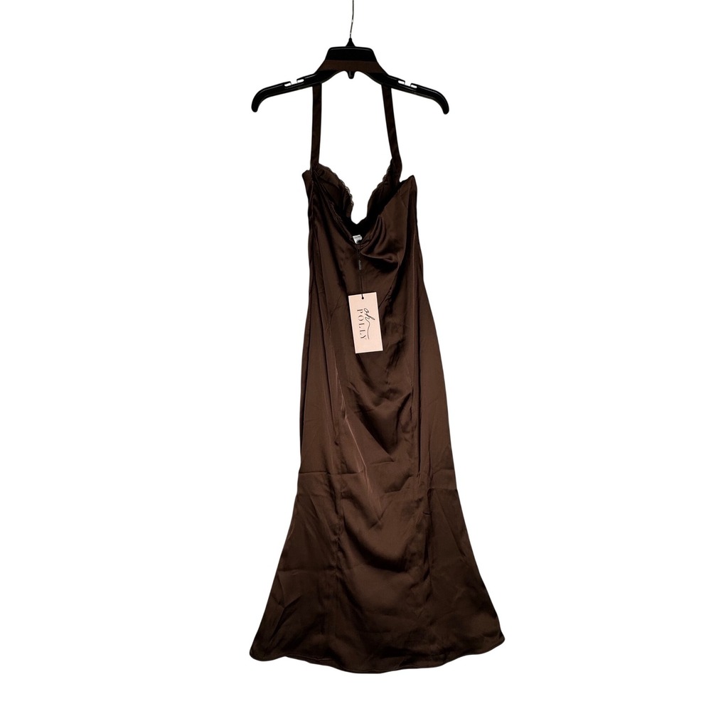 Oh Polly Chocolate Brown Underwire Lace Halter Mermaid Midi Dress US 6 New - Picture 6 of 10